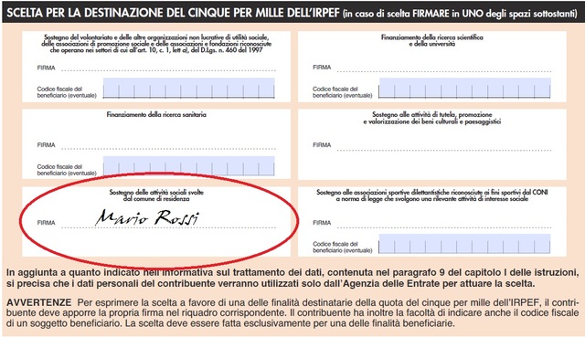 Destinazione del 5 x 1000 al comune di residenza per attività di assistenza sociale